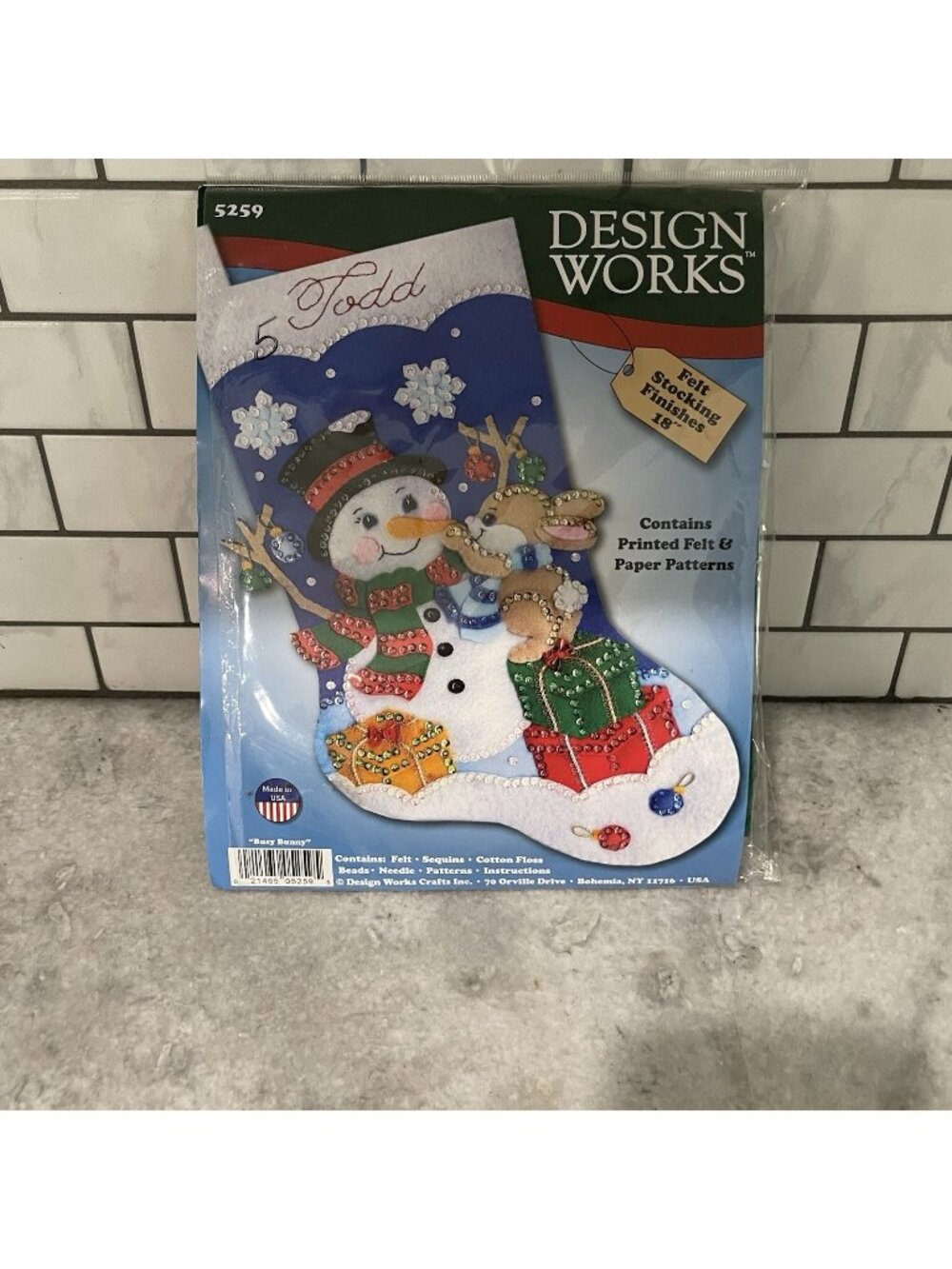 Design Works Christmas Stocking Unused Complete Felt Sequins Busy Bunny 5259 USA